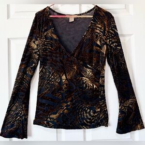 Y2K Susan Lawrence Velvet Burnout Leopard Faux Wrap Top~Whimsigoth Fairy XL